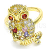 Anillo Multi Piedra 01.210.0091.1.08 Oro Laminado, Diseño de Búho, con Multicolor Zirconia Cubica, Pulido, Tono Dorado (Size 8)