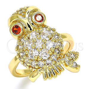 Anillo Multi Piedra 01.210.0091.2.07 Oro Laminado, Diseño de Búho, con Blanca and Granate Zirconia Cubica, Pulido, Tono Dorado (Size 7)