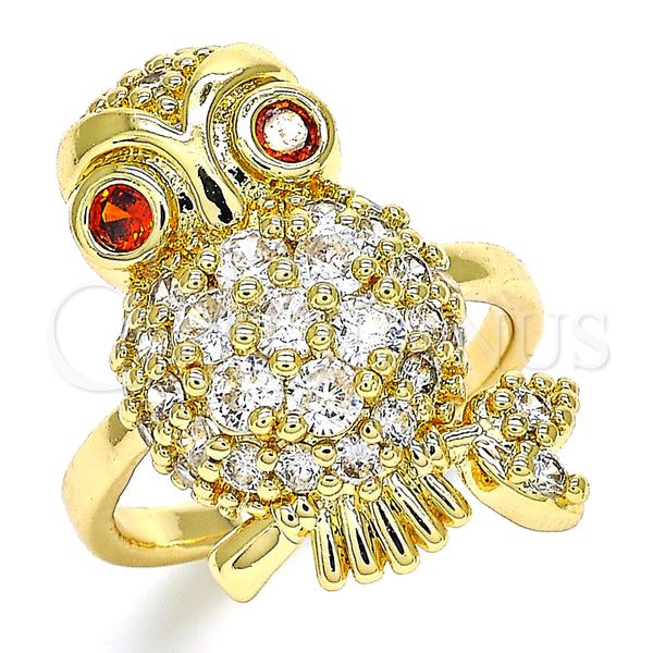 Anillo Multi Piedra 01.210.0091.2.07 Oro Laminado, Diseño de Búho, con Blanca and Granate Zirconia Cubica, Pulido, Tono Dorado (Size 7)