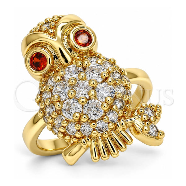 Anillo Multi Piedra 01.210.0091.2.08 Oro Laminado, Diseño de Búho, con Blanca and Granate Zirconia Cubica, Pulido, Tono Dorado (Size 8)