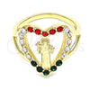 Anillo Multi Piedra 01.253.0023.09 Oro Laminado, Diseño de San Benito y Corazón, con Blanca Cristal, Pulido, Tono Dorado (Size 9)