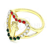 Anillo Multi Piedra 01.253.0023.09 Oro Laminado, Diseño de San Benito y Corazón, con Blanca Cristal, Pulido, Tono Dorado (Size 9)