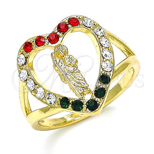 Anillo Multi Piedra 01.253.0024.07 Oro Laminado, Diseño de San Judas y Corazón, con Multicolor Cristal, Pulido, Tono Dorado (Size 7)