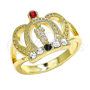 Anillo Multi Piedra 01.253.0025.09 Oro Laminado, Diseño de San Judas y Corona, con Multicolor Cristal, Pulido, Tono Dorado (Size 9)