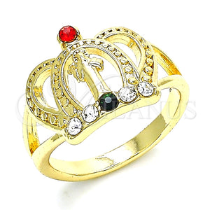 Anillo Multi Piedra 01.253.0026.08 Oro Laminado, Diseño de San Benito y Corona, con Multicolor Cristal, Pulido, Tono Dorado (Size 8)