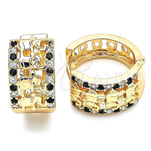 Argolla Huggie 02.210.0156.4.20 Oro Laminado, Diseño de Elefante, con Negro and Blanca Micro Pave, Pulido, Tono Dorado