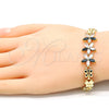 Pulsera Elegante 03.210.0127.1.07 Oro Laminado, Diseño de Flor y Mariposa, con Negro and Blanca Zirconia Cubica, Pulido, Tono Dorado (08 MM Thickness, 7 Inches Length)