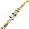 Pulsera Elegante 03.210.0127.1.07 Oro Laminado, Diseño de Flor y Mariposa, con Negro and Blanca Zirconia Cubica, Pulido, Tono Dorado (08 MM Thickness, 7 Inches Length)