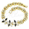 Pulsera Elegante 03.210.0127.1.07 Oro Laminado, Diseño de Flor y Mariposa, con Negro and Blanca Zirconia Cubica, Pulido, Tono Dorado (08 MM Thickness, 7 Inches Length)