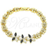 Pulsera Elegante 03.210.0127.1.07 Oro Laminado, Diseño de Flor y Mariposa, con Negro and Blanca Zirconia Cubica, Pulido, Tono Dorado (08 MM Thickness, 7 Inches Length)
