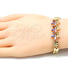 Pulsera Elegante 03.210.0127.2.07 Oro Laminado, Diseño de Flor y Mariposa, con Multicolor Zirconia Cubica, Pulido, Tono Dorado (08 MM Thickness, 7 Inches Length)