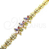 Pulsera Elegante 03.210.0127.2.07 Oro Laminado, Diseño de Flor y Mariposa, con Multicolor Zirconia Cubica, Pulido, Tono Dorado (08 MM Thickness, 7 Inches Length)