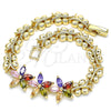 Pulsera Elegante 03.210.0127.2.07 Oro Laminado, Diseño de Flor y Mariposa, con Multicolor Zirconia Cubica, Pulido, Tono Dorado (08 MM Thickness, 7 Inches Length)