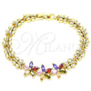 Pulsera Elegante 03.210.0127.2.07 Oro Laminado, Diseño de Flor y Mariposa, con Multicolor Zirconia Cubica, Pulido, Tono Dorado (08 MM Thickness, 7 Inches Length)