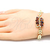 Pulsera Elegante 03.210.0128.07 Oro Laminado, Diseño de Gota y Oja, con Granate and Blanca Zirconia Cubica, Pulido, Tono Dorado (07 MM Thickness, 7 Inches Length)