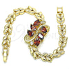 Pulsera Elegante 03.210.0128.07 Oro Laminado, Diseño de Gota y Oja, con Granate and Blanca Zirconia Cubica, Pulido, Tono Dorado (07 MM Thickness, 7 Inches Length)