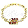 Pulsera Elegante 03.210.0128.07 Oro Laminado, Diseño de Gota y Oja, con Granate and Blanca Zirconia Cubica, Pulido, Tono Dorado (07 MM Thickness, 7 Inches Length)
