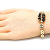 Pulsera Elegante 03.210.0128.1.07 Oro Laminado, Diseño de Gota y Oja, con Negro and Blanca Zirconia Cubica, Pulido, Tono Dorado (07 MM Thickness, 7 Inches Length)