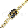 Pulsera Elegante 03.210.0128.1.07 Oro Laminado, Diseño de Gota y Oja, con Negro and Blanca Zirconia Cubica, Pulido, Tono Dorado (07 MM Thickness, 7 Inches Length)