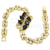 Pulsera Elegante 03.210.0128.1.07 Oro Laminado, Diseño de Gota y Oja, con Negro and Blanca Zirconia Cubica, Pulido, Tono Dorado (07 MM Thickness, 7 Inches Length)