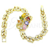 Pulsera Elegante 03.210.0128.2.07 Oro Laminado, Diseño de Gota y Oja, con Multicolor Zirconia Cubica, Pulido, Tono Dorado (07 MM Thickness, 7 Inches Length)
