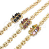 Pulsera Elegante 03.210.0128.2.07 Oro Laminado, Diseño de Gota y Oja, con Multicolor Zirconia Cubica, Pulido, Tono Dorado (07 MM Thickness, 7 Inches Length)