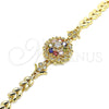Pulsera Elegante 03.210.0129.2.08 Oro Laminado, Diseño de Flor y Oja, con Multicolor Zirconia Cubica, Pulido, Tono Dorado (07 MM Thickness, 8 Inches Length)