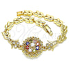 Pulsera Elegante 03.210.0129.2.08 Oro Laminado, Diseño de Flor y Oja, con Multicolor Zirconia Cubica, Pulido, Tono Dorado (07 MM Thickness, 8 Inches Length)