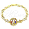 Pulsera Elegante 03.210.0129.2.08 Oro Laminado, Diseño de Flor y Oja, con Multicolor Zirconia Cubica, Pulido, Tono Dorado (07 MM Thickness, 8 Inches Length)