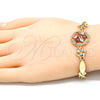 Pulsera Elegante 03.210.0130.08 Oro Laminado, Diseño de Flor y Besos y Abrazos, con Granate and Blanca Zirconia Cubica, Pulido, Tono Dorado (07 MM Thickness, 8 Inches Length)