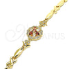 Pulsera Elegante 03.210.0130.08 Oro Laminado, Diseño de Flor y Besos y Abrazos, con Granate and Blanca Zirconia Cubica, Pulido, Tono Dorado (07 MM Thickness, 8 Inches Length)