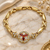 Pulsera Elegante 03.210.0130.08 Oro Laminado, Diseño de Flor y Besos y Abrazos, con Zirconia Cubica Granate y Blanca, Pulido, Tono Dorado (Grosor 07 MM, 8 Pulgadas de Largo)