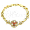 Pulsera Elegante 03.210.0130.08 Oro Laminado, Diseño de Flor y Besos y Abrazos, con Granate and Blanca Zirconia Cubica, Pulido, Tono Dorado (07 MM Thickness, 8 Inches Length)