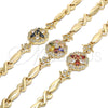 Pulsera Elegante 03.210.0130.08 Oro Laminado, Diseño de Flor y Besos y Abrazos, con Granate and Blanca Zirconia Cubica, Pulido, Tono Dorado (07 MM Thickness, 8 Inches Length)