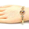 Pulsera Elegante 03.210.0130.2.08 Oro Laminado, Diseño de Flor y Besos y Abrazos, con Multicolor Zirconia Cubica, Pulido, Tono Dorado (07 MM Thickness, 8 Inches Length)