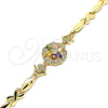 Pulsera Elegante 03.210.0130.2.08 Oro Laminado, Diseño de Flor y Besos y Abrazos, con Multicolor Zirconia Cubica, Pulido, Tono Dorado (07 MM Thickness, 8 Inches Length)