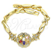 Pulsera Elegante 03.210.0130.2.08 Oro Laminado, Diseño de Flor y Besos y Abrazos, con Multicolor Zirconia Cubica, Pulido, Tono Dorado (07 MM Thickness, 8 Inches Length)