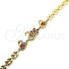 Pulsera Elegante 03.210.0131.08 Oro Laminado, Diseño de Pavo Real y Cisne, con Granate and Blanca Zirconia Cubica, Pulido, Tono Dorado (07 MM Thickness, 8 Inches Length)