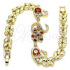 Pulsera Elegante 03.210.0131.08 Oro Laminado, Diseño de Pavo Real y Cisne, con Granate and Blanca Zirconia Cubica, Pulido, Tono Dorado (07 MM Thickness, 8 Inches Length)
