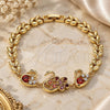 Pulsera Elegante 03.210.0131.08 Oro Laminado, Diseño de Pavo Real y Cisne, con Zirconia Cubica Granate y Blanca, Pulido, Tono Dorado (Grosor 07 MM, 8 Pulgadas de Largo)