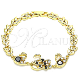Pulsera Elegante 03.210.0131.1.08 Oro Laminado, Diseño de Pavo Real y Cisne, con Negro and Blanca Zirconia Cubica, Pulido, Tono Dorado (07 MM Thickness, 8 Inches Length)