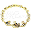 Pulsera Elegante 03.210.0131.1.08 Oro Laminado, Diseño de Pavo Real y Cisne, con Negro and Blanca Zirconia Cubica, Pulido, Tono Dorado (07 MM Thickness, 8 Inches Length)