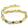 Pulsera Elegante 03.210.0132.2.07 Oro Laminado, Diseño de Besos y Abrazos, con Negro and Blanca Zirconia Cubica, Pulido, Tono Dorado (07 MM Thickness, 8 Inches Length)