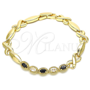 Pulsera Elegante 03.210.0132.2.07 Oro Laminado, Diseño de Besos y Abrazos, con Negro and Blanca Zirconia Cubica, Pulido, Tono Dorado (07 MM Thickness, 8 Inches Length)