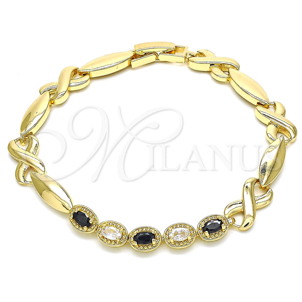 Pulsera Elegante 03.210.0132.2.07 Oro Laminado, Diseño de Besos y Abrazos, con Negro and Blanca Zirconia Cubica, Pulido, Tono Dorado (07 MM Thickness, 8 Inches Length)