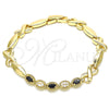 Pulsera Elegante 03.210.0132.2.07 Oro Laminado, Diseño de Besos y Abrazos, con Negro and Blanca Zirconia Cubica, Pulido, Tono Dorado (07 MM Thickness, 8 Inches Length)
