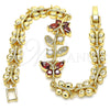 Pulsera Elegante 03.210.0134.07 Oro Laminado, Diseño de Mariposa y Oja, con Granate and Blanca Zirconia Cubica, Pulido, Tono Dorado (08 MM Thickness, 7 Inches Length)