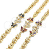 Pulsera Elegante 03.210.0134.2.07 Oro Laminado, Diseño de Mariposa y Oja, con Multicolor Zirconia Cubica, Pulido, Tono Dorado (7 Inches Length)