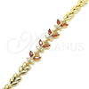Pulsera Elegante 03.210.0135.08 Oro Laminado, Diseño de Mariposa y Oja, con Granate and Blanca Zirconia Cubica, Pulido, Tono Dorado (07 MM Thickness, 8 Inches Length)