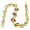 Pulsera Elegante 03.210.0135.08 Oro Laminado, Diseño de Mariposa y Oja, con Granate and Blanca Zirconia Cubica, Pulido, Tono Dorado (07 MM Thickness, 8 Inches Length)